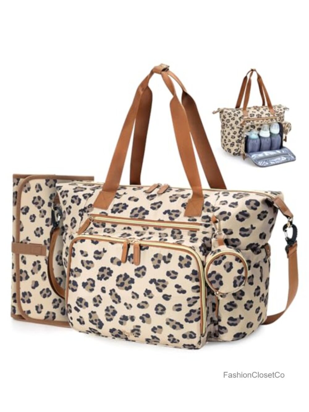 Quilted Nylon Diaper Bag Tote with Changing Pad, Large Travel Hospital Bag